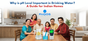 A clean glass of drinking water placed on a kitchen counter, with a digital pH meter showing balanced readings, highlighting Why is pH Level Important in Drinking Water?