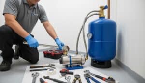 Booster pump with pressure tank for improved water pressure and efficient flow management in residential and commercial systems.