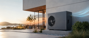 Heat pump installed outside a modern home for efficient heating and cooling