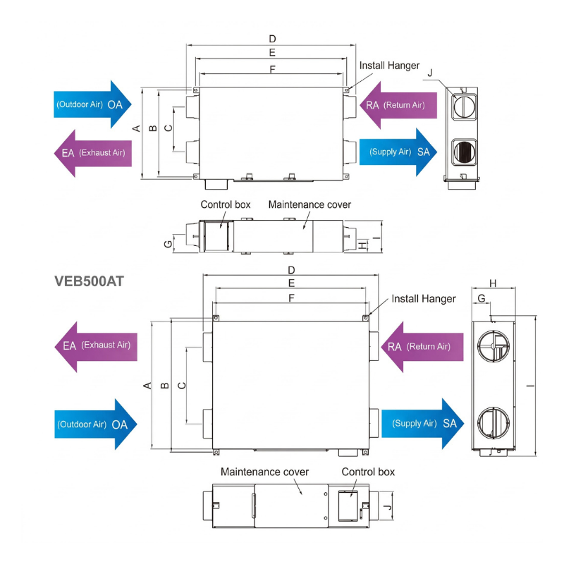 PAQOS ERV ceiling mount dimensions